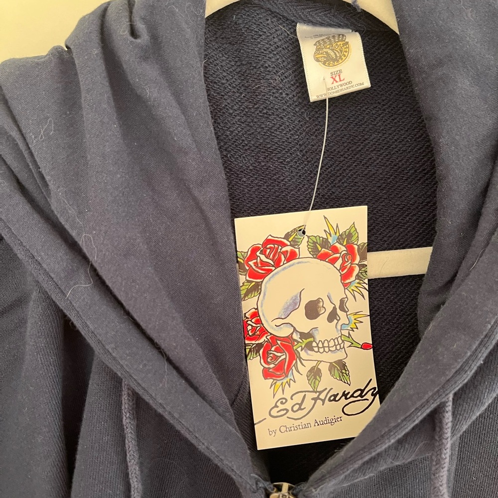 NWT Christian Audigier Navy NYC Ed Hardy Design Zip Up Hoodie XL - Picture 6 of 8